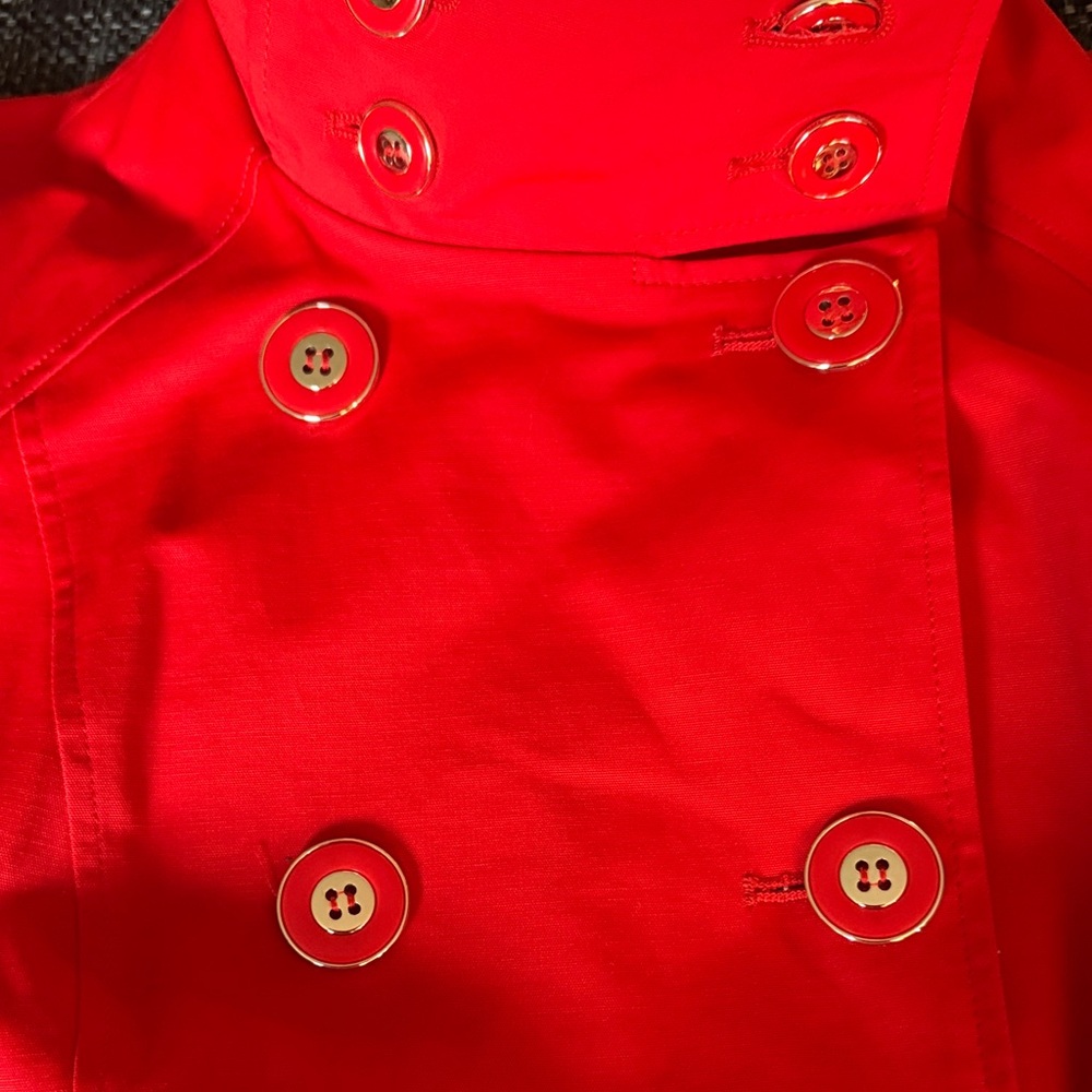 Women's Red Double-Breasted Belted Trench Coat - Picture 3 of 13